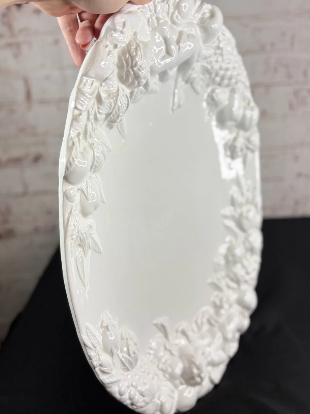 Imperial Porcelain White Embossed Fruit and Floral Wall Mirror